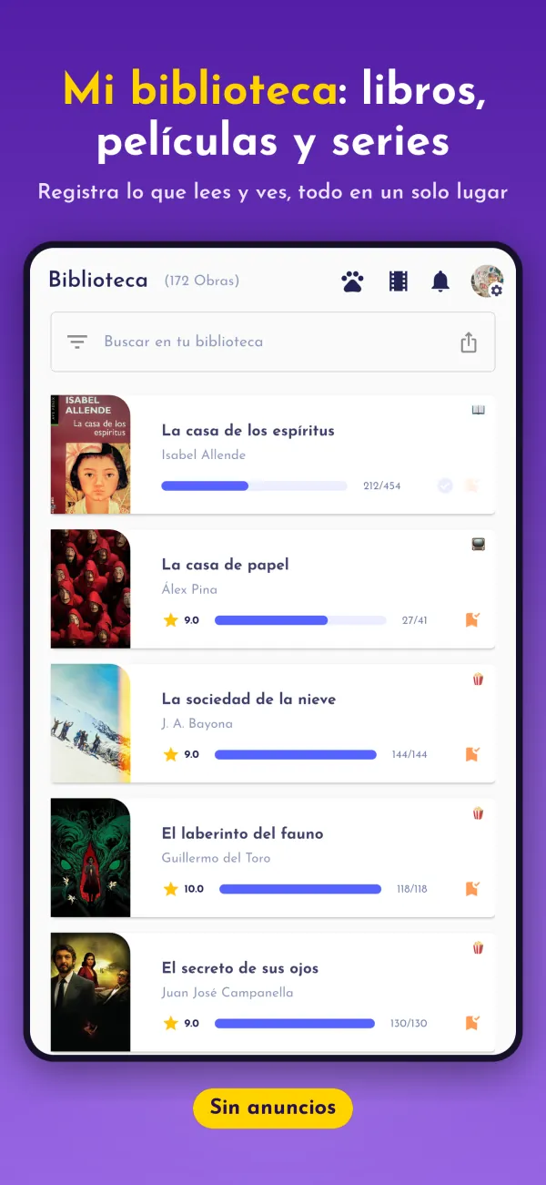 Mi biblioteca: libros, películas y series. Registra lo que lees y ves, todo en un solo lugar
