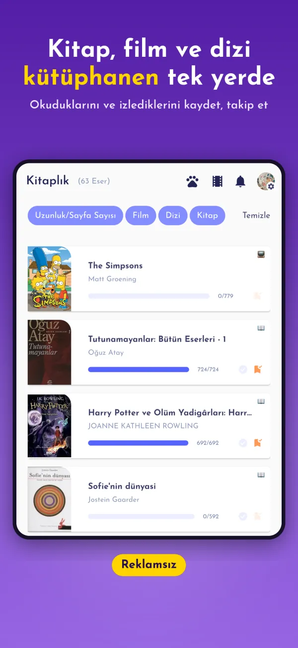 Kitap, film ve dizi kütüphanen tek yerde. Okuduklarını ve izlediklerini kaydet, takip et