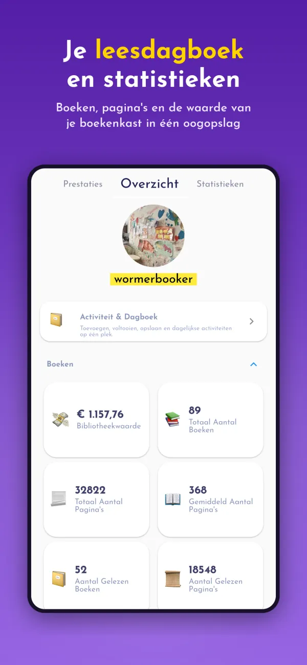 Je leesdagboek en statistieken. Boeken, pagina's en de waarde van je boekenkast in één oogopslag